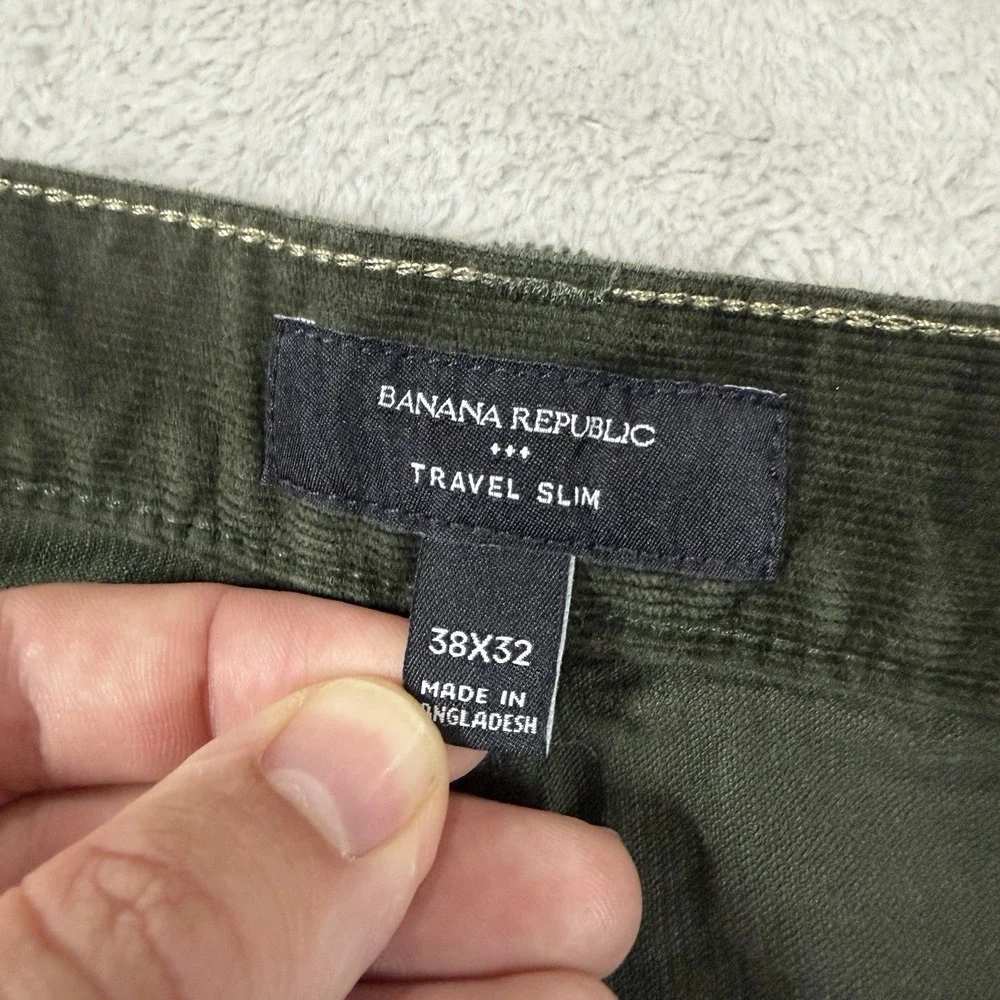Banana Republic Mens 38x32 Travel Slim Fit Green Corduroy Pants Chino Preppy